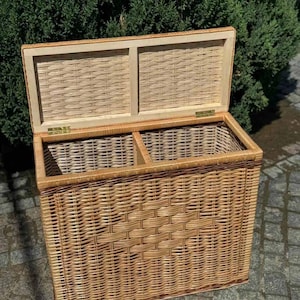 Large Wicker Laundry Hamper | Handmade Large Rattan Basket with Lid | Natural Storage Bin With Two Sections