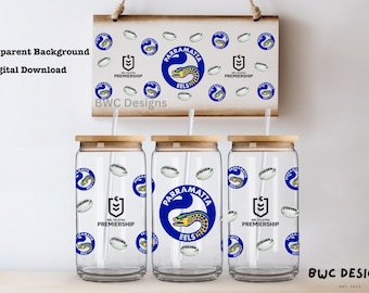 NRL Parramatta Aale, 16 Unzen Libbey Glasdose Becher Sublimation / UVDTF Design Digitale Png-Datei