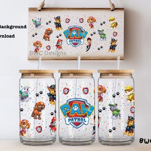 Paw Patrol, 16oz Libbey glazen beker sublimatie/UVDTF-ontwerp digitaal png-bestand