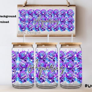 Verseau, 16 oz canette en verre Libbey gobelet sublimation/UVDTF fichier numérique PNG