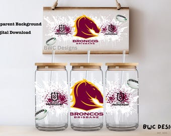 NRL Brisbane Broncos, 16 Unzen Libbey Glass Can Tumbler Sublimation / UVDTF Design Digitale Png-Datei