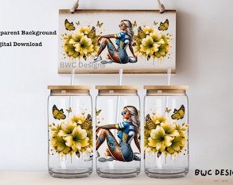 Envoltorio de lata de vidrio Libbey de la chica tatuada de Parramatta Eels: Archivo PNG de sublimación (descarga digital)