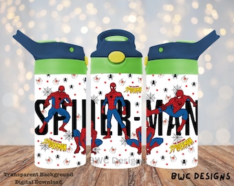 Spiderman, 12oz Kids Drink Bottle Sublimacja/UVDTF Projekt Cyfrowy Plik Png