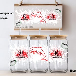 NRL Delfine, 16 Unze Libbey Glasdose Becher Sublimation / UVDTF Design Digitale Png-Datei