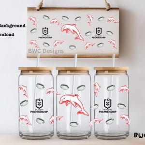 NRL Delfine, 16 Unze Libbey Glasdose Becher Sublimation / UVDTF Design Digitale Png-Datei