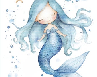 Clipart de Sirena en Acuarela: 12 JPG para Diarios Basura (Descarga Digital)