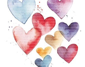 Clipart de corazones de acuarela: Gráficos de San Valentín (Descarga digital)
