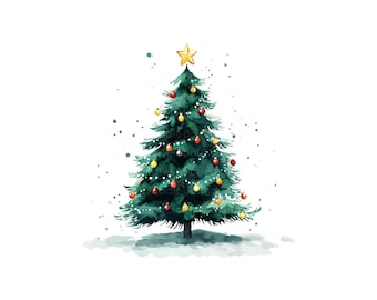 Clipart de árbol de Navidad en acuarela: Imágenes PNG/JPG artísticas (descarga digital)