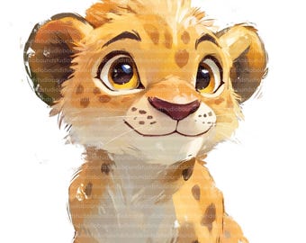 Clipart de acuarela de un león bebé, decoración infantil (descarga digital)