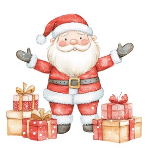 12 Watercolor Santa Claus Clipart, Printable Watercolor Clipart, Digital Download, High-Quality JPGs, Junk Journals, Paper Craft