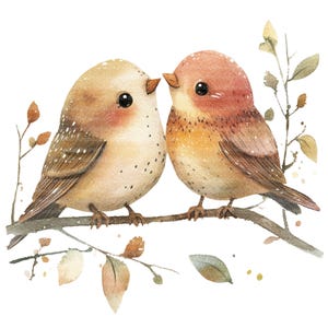 11 Clipart di uccelli innamorati carini, Clipart di acquerelli stampabili, Download digitale, PNG/JPG di alta qualità, Diari spazzatura, Artigianato di carta