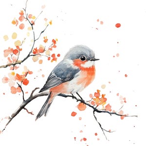 12 Watercolor Bird On A Tree Branch Clipart, Printable Clipart, Digital Download, High-Quality PNG/JPGs, Junk Journals, Paper Craft