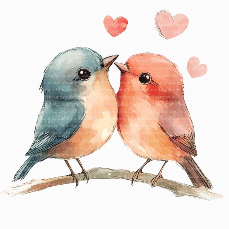 11 Cute Birds in Love Clipart, Printable Watercolor Clipart, Digital ...