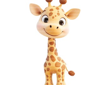 Jirafa bebé en acuarela: imágenes PNG/JPG de alta resolución (descarga digital)