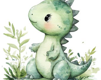 Clipart de dinosaurio bebé en acuarela, imprimible en formato PNG/JPG (descarga digital)