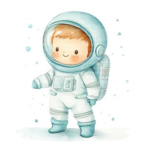 12 entzückende Astronaut Clipart, druckbare Aquarell Clipart, digitaler Download, hochwertige PNG / JPGs, Junk Journals, Papiermodelle