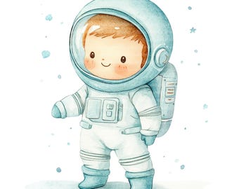 Clipart de astronauta en acuarela, explorador espacial PNG JPG (descarga digital)
