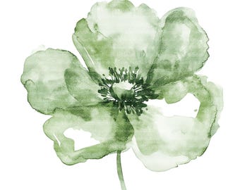 Clipart de flor verde de acuarela: Floral abstracto PNG/JPG (Descarga digital)