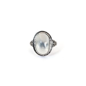 Art Deco 14k White Gold Moonstone Filigree Ring