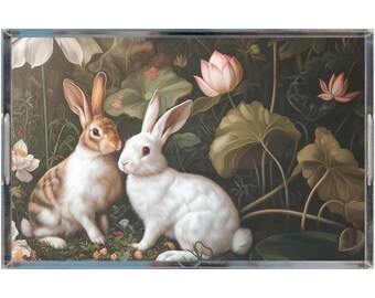 Acrylic Trays - Elegant Bunny Garden - Perfect Accent For Parties, Home Decor, Office Accentsacrylic Trays
