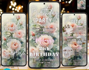 Pink Rose Surprise Birthday Invitation: Animated Digital Evite