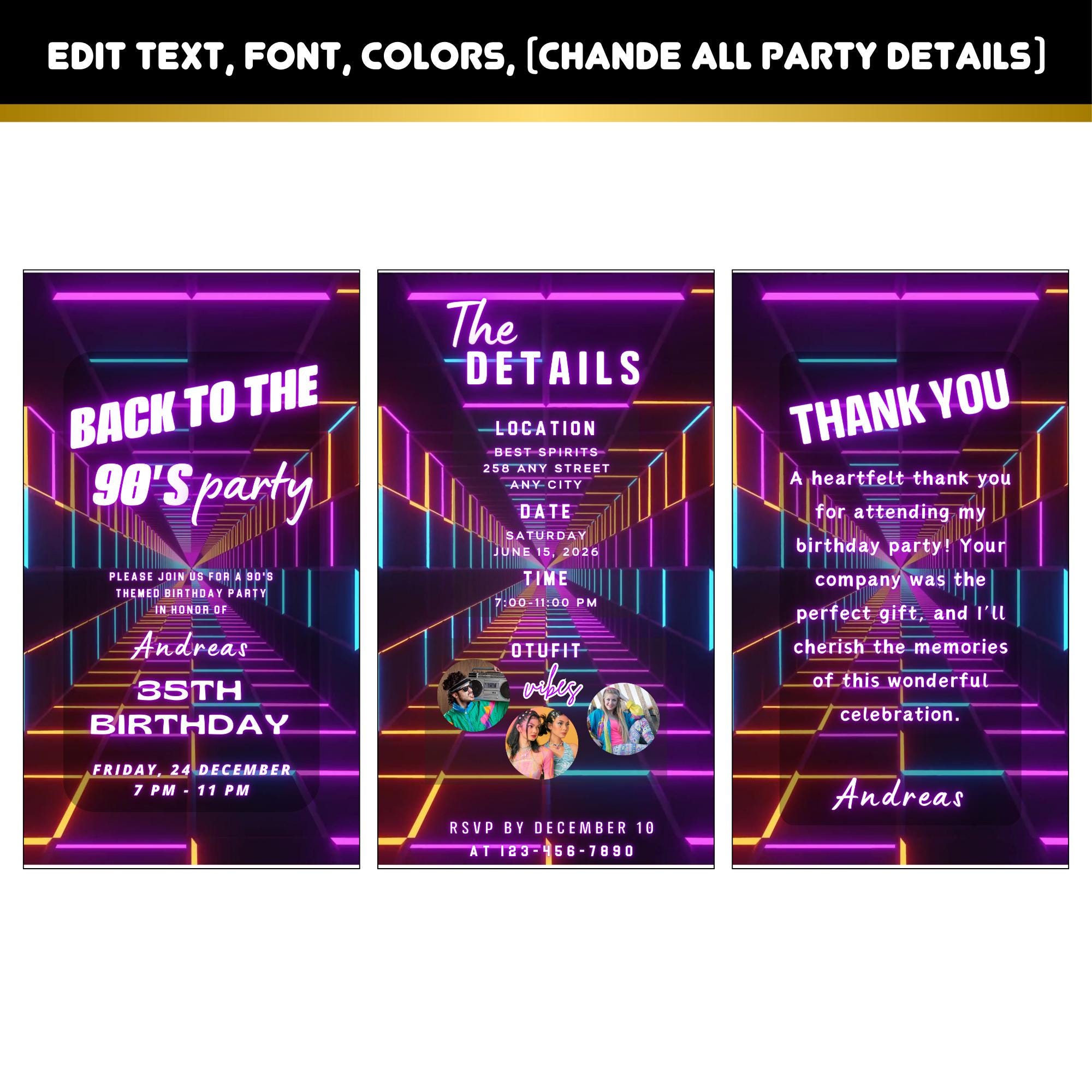 Neon 90s Party Invitation | Flashing Animated Design | Vibrant Neon ...