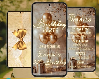 Gold Animated Birthday Party Video Invitation | Canva Template