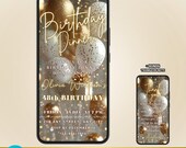 Luxe Animated Birthday Dinner Invite | White & Gold Balloons (Digital Invite)