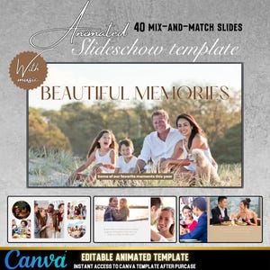 Family Slideshow Video Template – Beautiful Memories Animated Canva Template with Music – Editable Digital Photo Album