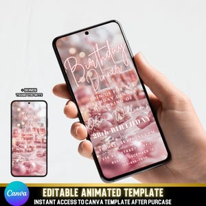 Animated Sweet 16 Birthday Dinner Invitation | Rose Gold & Pink Champagne Theme | Editable Canva Video Template