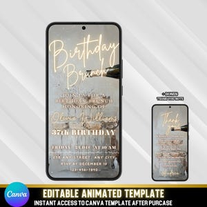 Invito video animato per brunch di compleanno / Elegante tema champagne / Invito vintage oro e argento / Invito digitale in stile retrò