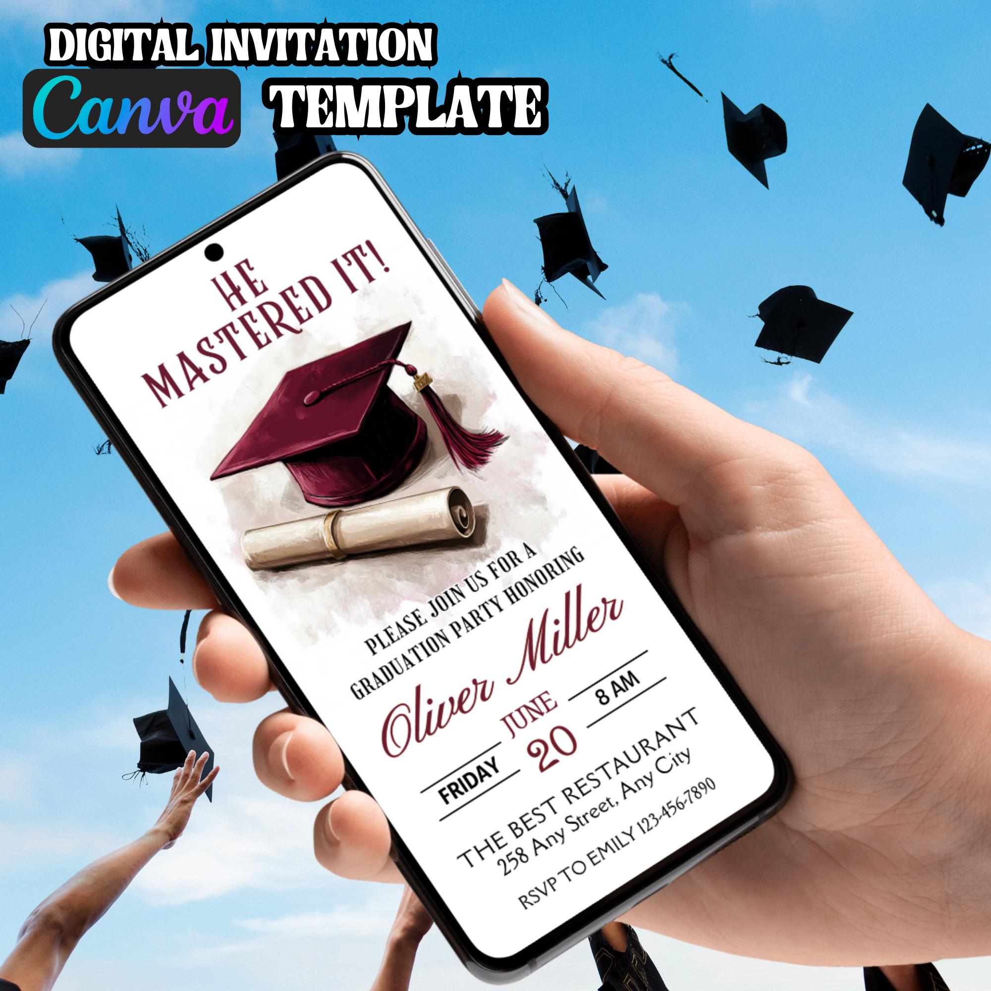 Red Graduation Invitation Template Digital Graduation Party Animated