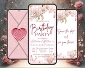 Pink Floral Birthday Invitation Video | Rose Gold Flower Animated Invite | Editable Canva Template