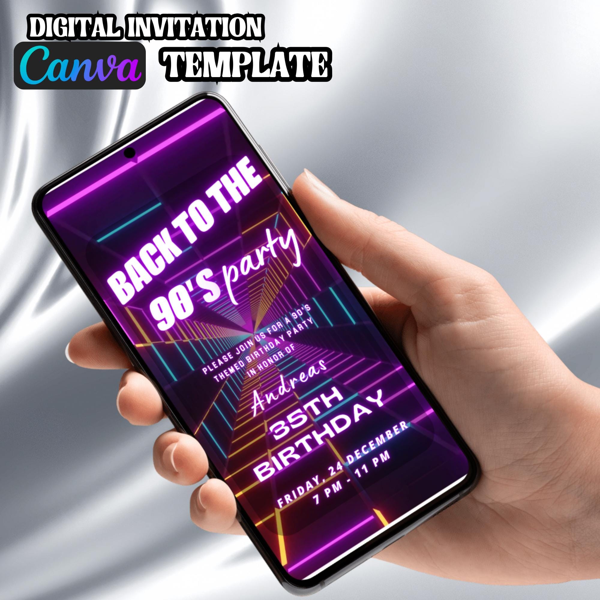 Neon 90s Party Invitation | Flashing Animated Design | Vibrant Neon ...