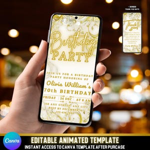 Animierte Geburtstagseinladung für Sie | Elegant Beige Gold Floral MP4 Evite | Bearbeitbare Canva Video Vorlage + Bonus Dankeschön