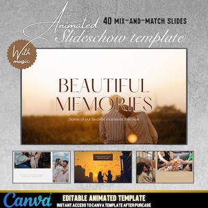 Romantic Animated Slideshow for Couples | 40 Editable Canva Slides | Beautiful Memories Video Template with Music | Video Photo Album