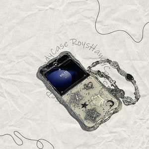 Custodia trasparente per telefono con glitter 3D, motivo: stella e luna, per Samsung Galaxy Z Flip 6, 5, 4 e 3