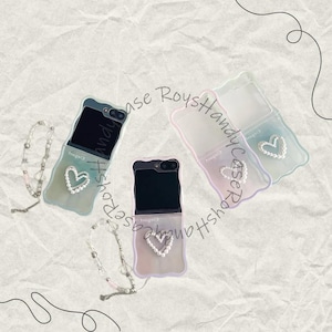 Étui de luxe Wave Heart Pearl pour Samsung Galaxy Z Flip 6 Flip 5 Flip 4 Flip 3 avec chaîne de poignet