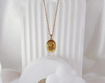 Oval Fotorahmen Medaillon Halskette für Frauen, Mond Edelstahl Halsband. Kragen Schmuck Geburtstag Mama Valentinstag Geschenk.