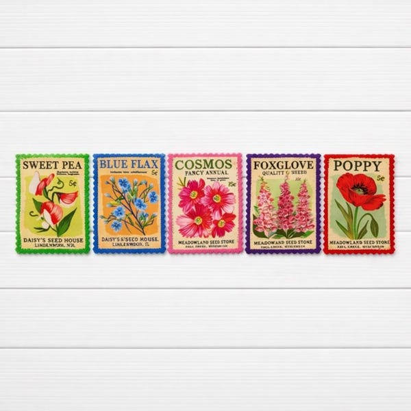 Retro Seed Packet Jean Patch: Boho Denim Applique (2x2.5in)