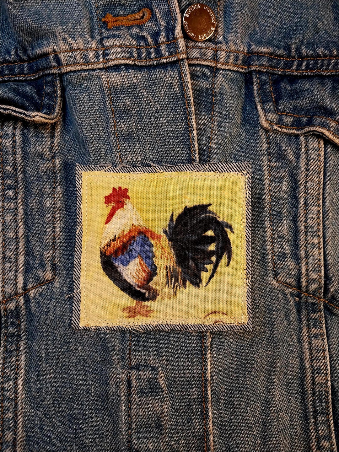 Chicken Jean Patch: Upcycled Denim Applique - Boho Style - Etsy