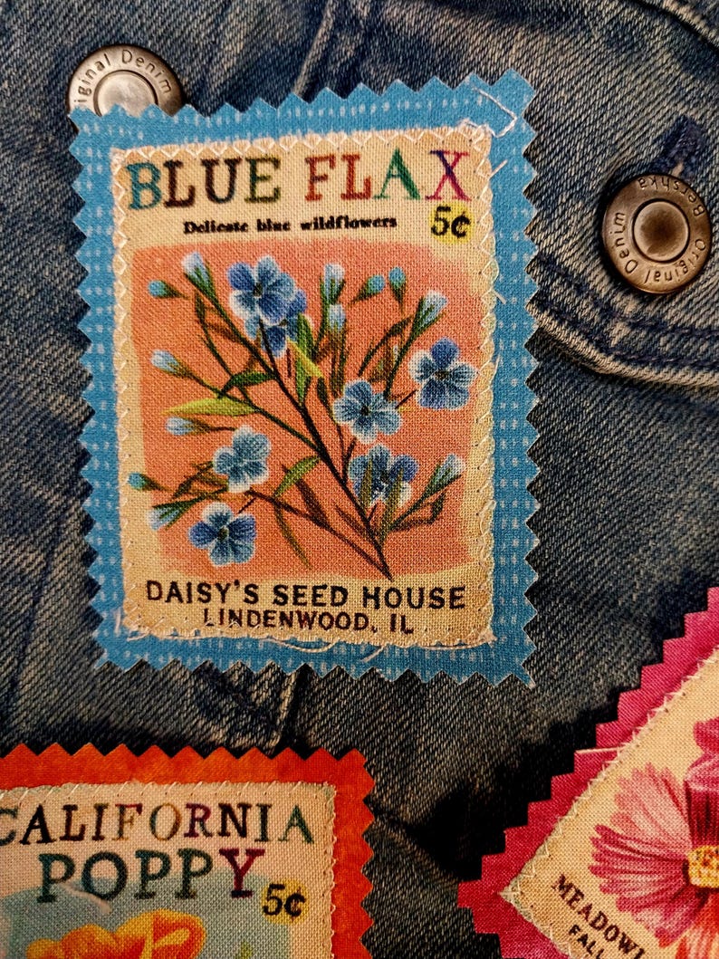 Retro Seed Packet Jean Patch: Boho Denim Applique (2x2.5in) - Etsy