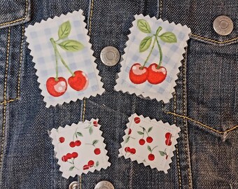 Handmade Denim Cherry Patches: BOHO Jean Applique, Set of 4