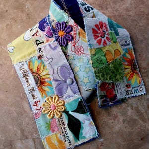 Handmade Fabric Snippet Roll Collage. 2.5 x 21 inches. Junk Journal Supply
