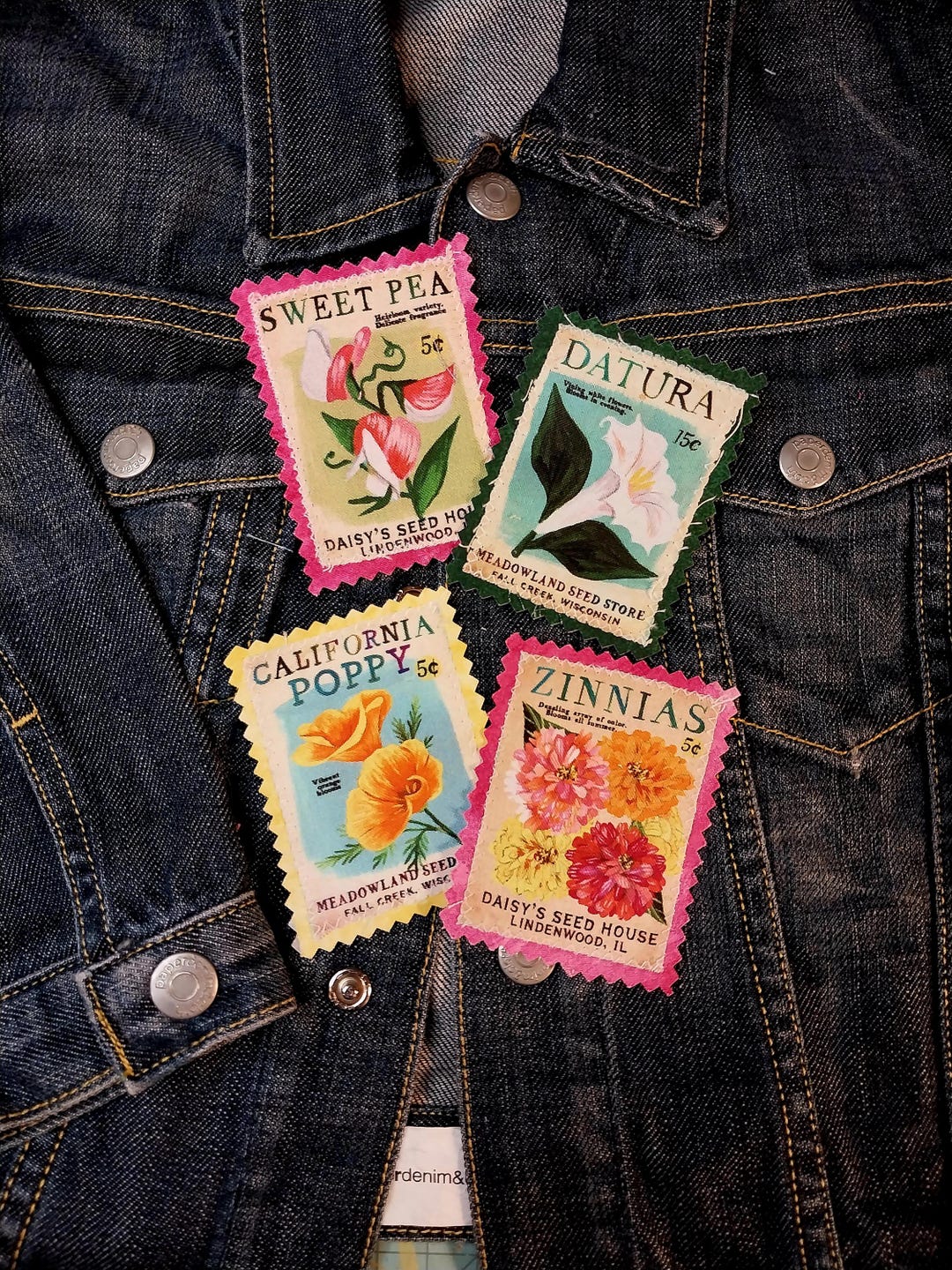 Retro Seed Packet Jean Patch: Boho Denim Applique (2x2.5in) - Etsy