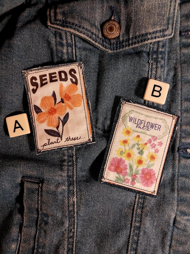 Retro Seed Packet Denim Patch: Boho Jean Applique (2x3 In) - Etsy