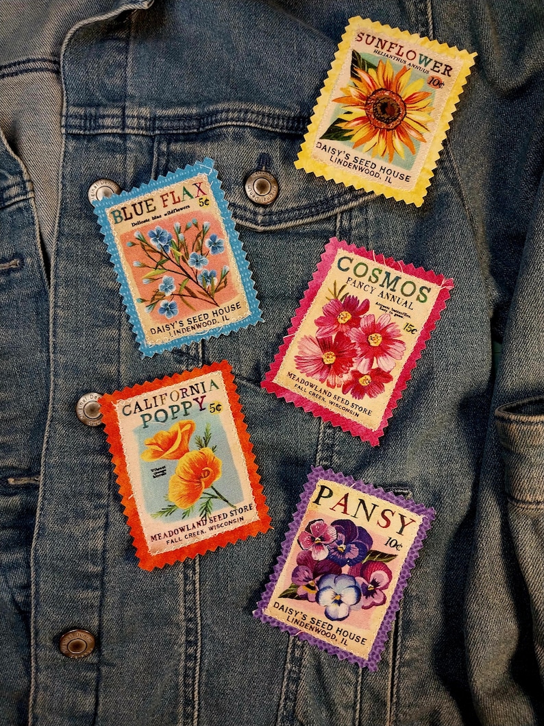 Retro Seed Packet Jean Patch: Boho Denim Applique (2x2.5in) - Etsy
