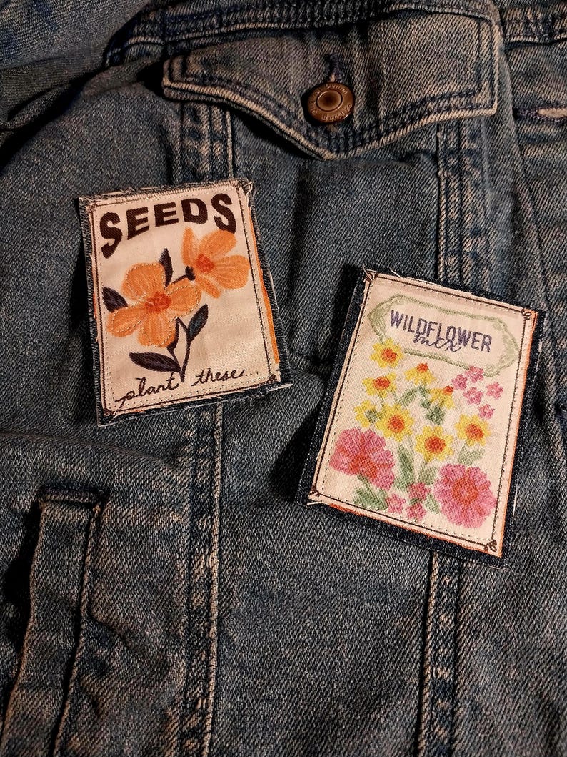 Retro Seed Packet Denim Patch: Boho Jean Applique (2x3 In) - Etsy