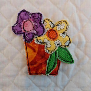 Little Quilted Flower Pot Patches. 3x3 in. Junk Journal, Scrapbook or Patches!