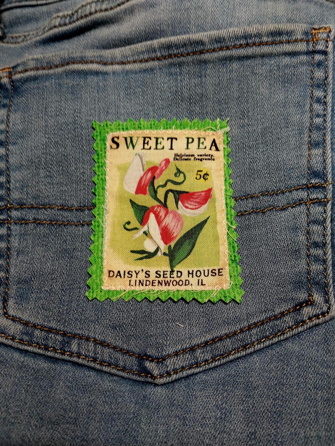 Retro Seed Packet Jean Patch: Boho Denim Appliqué (2x2.5in) - Etsy